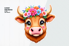 Cute cow sticker, floral crown, printable sticker Product Image 1