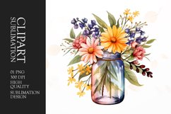 Watercolor wildflower jar clipart Product Image 1