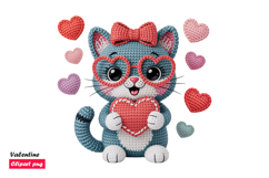 Cute Crochet Cat with Heart Glasses Valentine Clipart Product Image 1