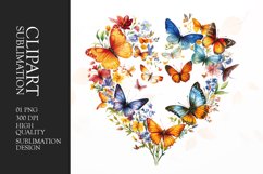 Watercolor Floral Butterfly Heart clipart Product Image 1