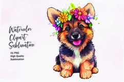 Cute puppy with flowers head watercolor clipart sublimation Product Image 1