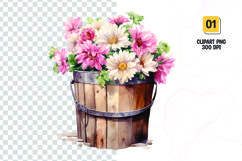 Floral Bucket Watercolor Clipart Sublimation Product Image 1