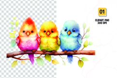 Watercolor colorful cute birds clipart Product Image 1