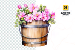 Floral Bucket Watercolor Clipart Sublimation Product Image 1