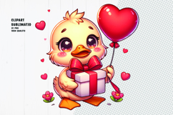 Cute Duck with Heart Balloon &amp; Gift Clipart Sublimation PNG Product Image 1