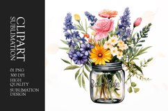 Watercolor wildflower jar clipart Product Image 1