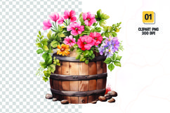 Spring Flower Barrel Watercolor Clipart sublimation Product Image 1