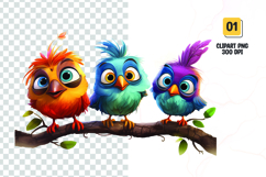 Watercolor colorful cute birds clipart Product Image 1
