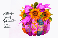 Floral Pumpkin with Bow Watercolor Clipart Sublimation Product Image 1