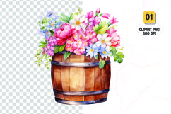 Spring Flower Barrel Watercolor Clipart sublimation Product Image 1