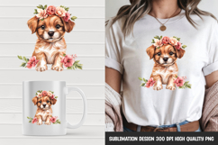 Dog with Daisy Crown Illustration Clipart Sublimation PNG Product Image 1