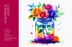 Colorful roses in jar watercolor clipart sublimation Product Image 1
