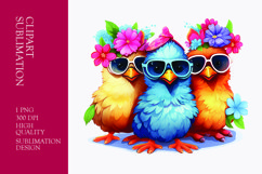 Cute chicken with sun glasses and flower watercolor clipart Product Image 1