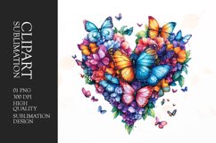 Watercolor Floral Butterfly Heart clipart Product Image 1