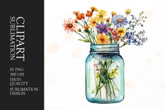 Watercolor wildflower jar clipart Product Image 1
