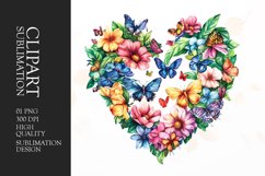 Watercolor Floral Butterfly Heart clipart Product Image 1