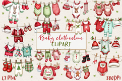 Watercolor Christmas Baby Clothesline Clipart PNG Product Image 1