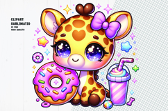Cute Giraffe and Donut Clipart Sweet Kawaii Sublimation PNG Product Image 1