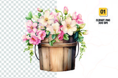 Floral Bucket Watercolor Clipart Sublimation Product Image 1