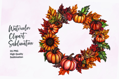 Fall themed wreath watercolor clipart sublimation Product Image 1