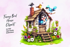 Funny bird tree house clipart sublimation Product Image 1