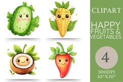 Happy Fruit and Veg Clipart 4 PNG Images Product Image 1