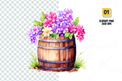 Spring Flower Barrel Watercolor Clipart sublimation Product Image 1