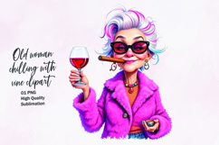 Old woman chilling with wine watercolor clipart sublimation Product Image 1
