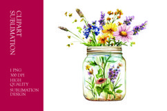 Watercolor mason jar with wildflower clipart sublimation Product Image 1