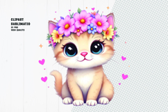 Cute cat, floral crown, watercolor clipart Product Image 1