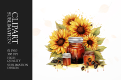 Watercolor sunflower with bee clipart sublimation Product Image 1