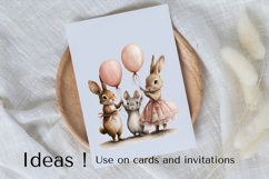 Cute Bunny and Mouse with Balloons Birthday Clipart PNG Art Product Image 3