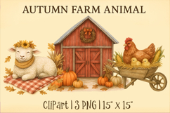 Cute Autumn Farm Animals Clipart, Fall Sublimation Product Image 1