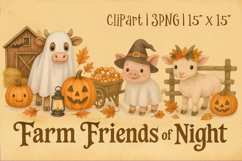 Cute Halloween Farm Animals Clipart, Halloween Sublimation Product Image 1