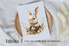 Cute Easter Bunny Clipart with Floral Basket PNG Product Image 3