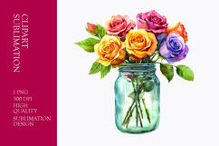 Colorful roses in jar watercolor clipart sublimation Product Image 1