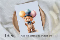 Cute Teddy Bear Birthday Clipart PNG for Cards & Invitations Product Image 3