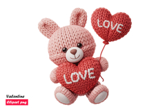 Sweet Crochet Bunny Hugging Heart Valentine Clipart Product Image 1