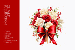 Watercolor Red and white Roses bouquet clipart Product Image 1