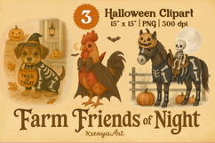 Cute Halloween Farm Animals Clipart, Halloween Sublimation Product Image 1