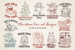 Christmas Line Art Bundle SVG | Holiday Animal Puns Product Image 1