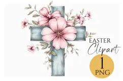 Floral Easter Cross PNG Clipart Religious & Craft Product Image 1