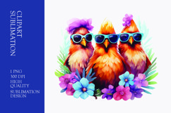 Cute chicken with sun glasses and flower watercolor clipart Product Image 1