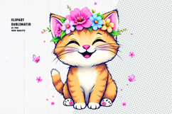 Cute cat, floral crown, watercolor clipart Product Image 1