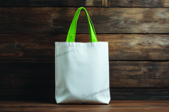 White tote bag on wooden background Product Image 1