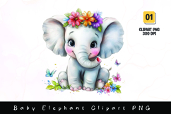 Cute baby elephant with flower on head clipart sublimation Product Image 1
