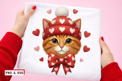 Cute Valentine Cat PNG SVG Adorable Cat with Hat and Bow Des Product Image 1