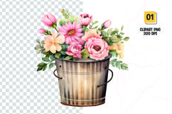 Floral Bucket Watercolor Clipart Sublimation Product Image 1
