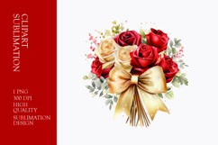 Watercolor Red and white Roses bouquet clipart Product Image 1