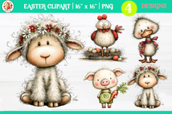 Easter Cute Whimsical Farm Animals Clipart PNG Product Image 1